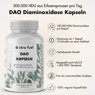 DAO Enzym Kapseln - Vegane Diaminoxidase aus Erbsensprossen - 300.000 HDU