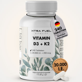 Vitamin D3/K2 Tabletten MK7 all-trans - 20.000 I.E. + 200 μg - 240 Tabletten pro Dose