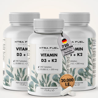Vitamin D3/K2 Tabletten MK7 all-trans - 20.000 I.E. + 200 μg - 240 Tabletten pro Dose