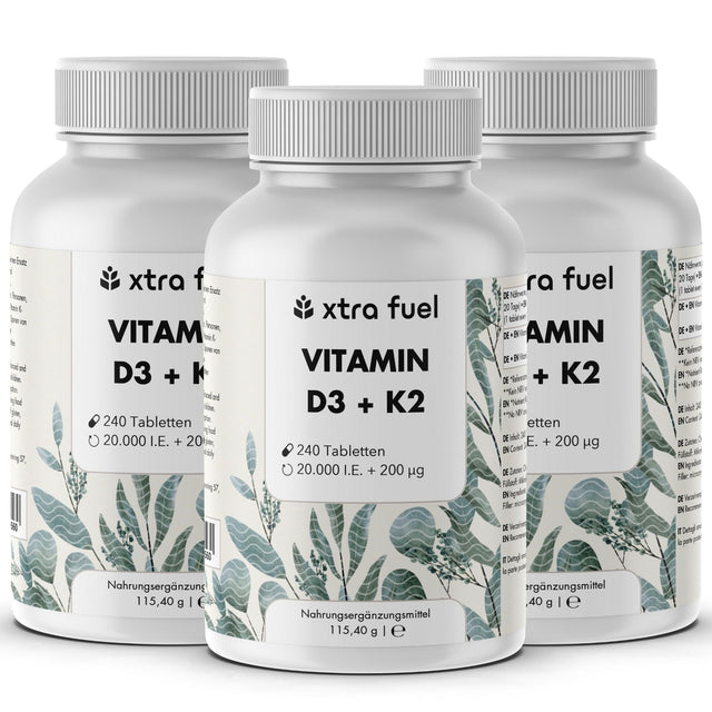 Vitamin D3 + K2 Tabletten - 20.000 I.E. + 200mcg - 100% rein & hochdosiert