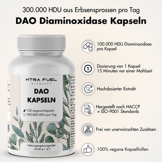 DAO Kapseln - Vegane Diaminoxidase aus Erbsensprossen - 300.000 HDU