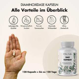 DAO Kapseln - Vegane Diaminoxidase aus Erbsensprossen - 300.000 HDU