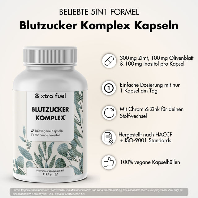 Blutzucker Kapseln* - Nährstoffkomplex mit Ceylon-Zimt, Myo-Inositol & Olivenblatt