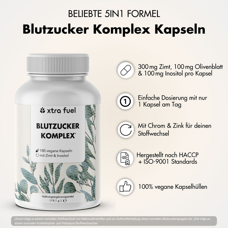 Blutzucker Kapseln* - Nährstoffkomplex mit Ceylon-Zimt, Myo-Inositol & Olivenblatt