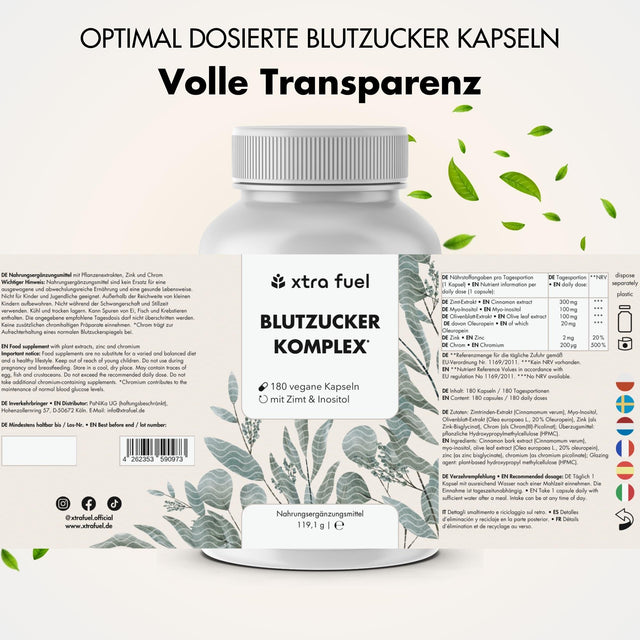 Blutzucker Kapseln* - Nährstoffkomplex mit Ceylon-Zimt, Myo-Inositol & Olivenblatt