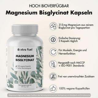 Magnesium Bisglycinat - Chelat-Formel mit 315 mg elementarem Magnesium