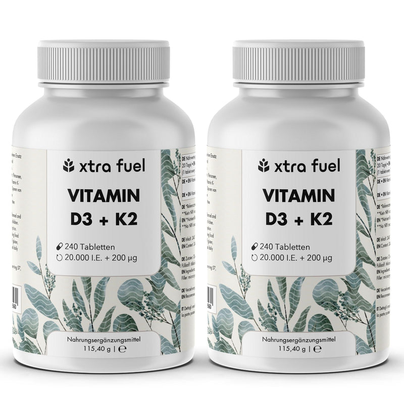 Vitamin D3 + K2 Tabletten - 20.000 I.E. + 200mcg - 100% rein & hochdosiert