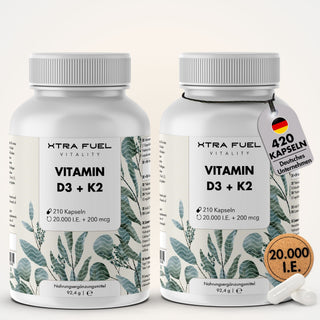 Vitamin D3/K2 Kapseln MK7 all-trans - 20.000 I.E. + 200 μg - 210 Kapseln pro Dose
