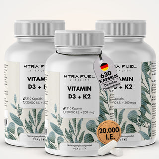 Vitamin D3/K2 Kapseln MK7 all-trans - 20.000 I.E. + 200 μg - 210 Kapseln pro Dose