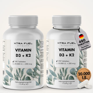 Vitamin D3/K2 Tabletten MK7 all-trans - 20.000 I.E. + 200 μg - 240 Tabletten pro Dose